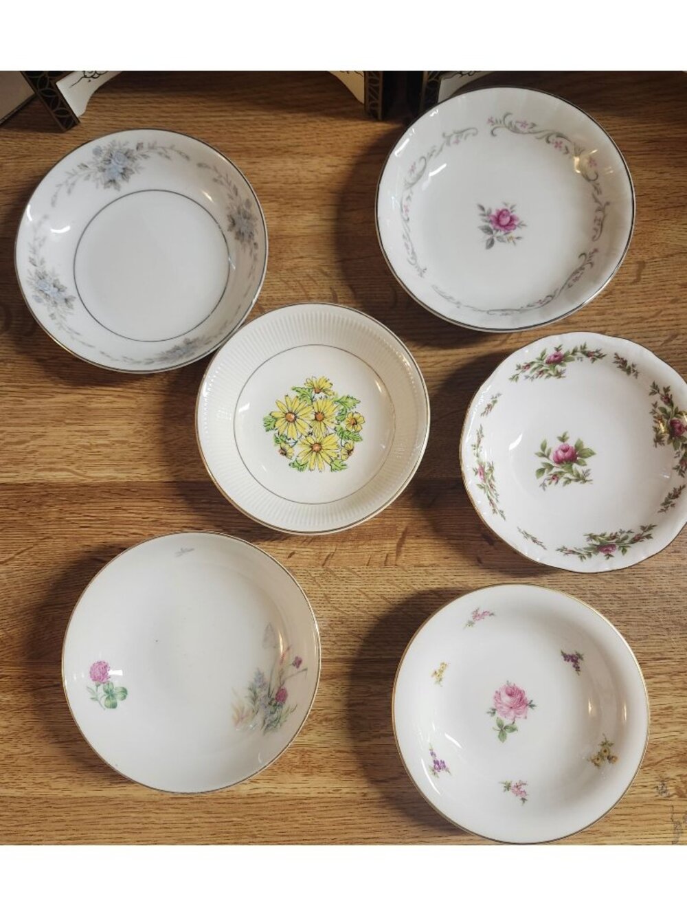 6- Mismatched Floral Fine China ~5.5" Berry Dessert Bowls Porcelain Eclectic
